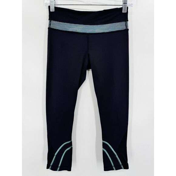 LULULEMON Inspire Crop II Dark Gray Turquoise Running Leggings Size 4 - Picture 7 of 13